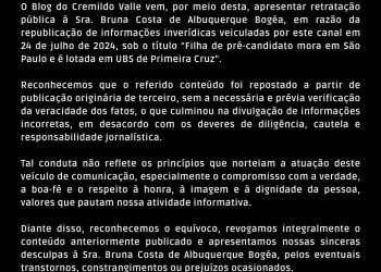 O BLOG CREMILDO VALLE EMITE NOTA DE ESCLARECIMENTO E PEDIDO DE PERDÃO