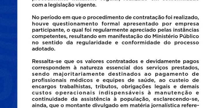 Prefeitura de Chapadinha esclarece contrato com empresa de serviços médicos